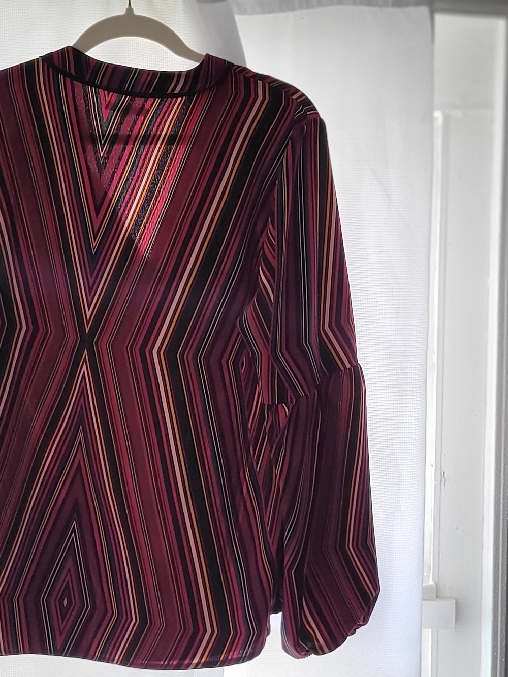 Maurices Burgundy Striped V-Neck Long Sleeve Blouse